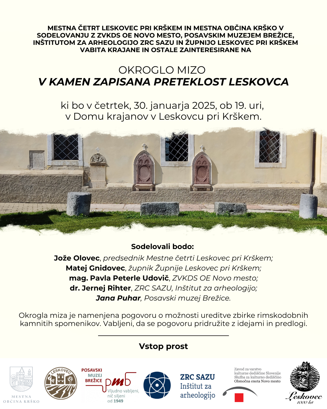 Vabilo - Okrogla miza V kamen zapisana preteklost Leskovca